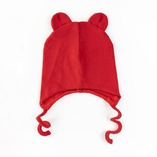 Шапочка з вушками подвійна рубчик та кулір Red