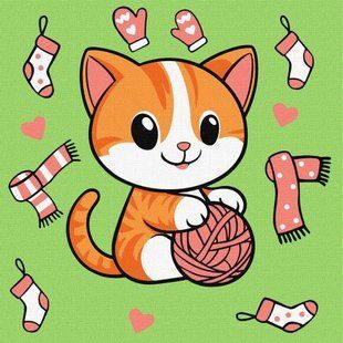 Картина за номерами ""Котик і клубочок" 25х25 см