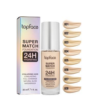 Тональний крем topface Super Match 24H Foundation водостійкий PT475 , 001 Ivory Nude/Слонова кістка