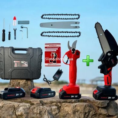 Акамуляторная цепная пила KRAFFTEC 2в1 36V 4АР, Мини-цепная пила для сада, ZI-240 Аккамуляторная минипила