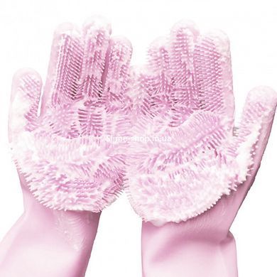 Силиконовые перчатки Magic Silicone Gloves Pink для уборки чистки мытья посуды для дома. ZX-302 Цвет: розовый