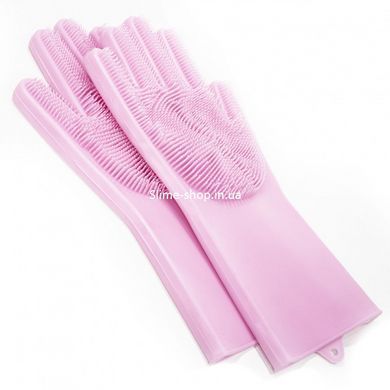 Силиконовые перчатки Magic Silicone Gloves Pink для уборки чистки мытья посуды для дома. ZX-302 Цвет: розовый