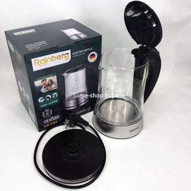 Чайник электрический стеклянный электрочайник с LED подсветкой Rainberg RB-704 2 л GA-340 2200 Вт