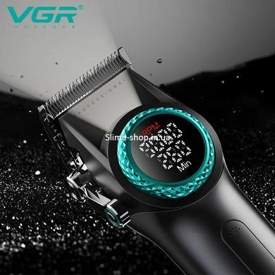 Профессиональная машинка для стрижки волос VGR V-001 с дисплеем 9000 об/мин и 10 сменными насадками RZ-546 (1,5-24 мм)